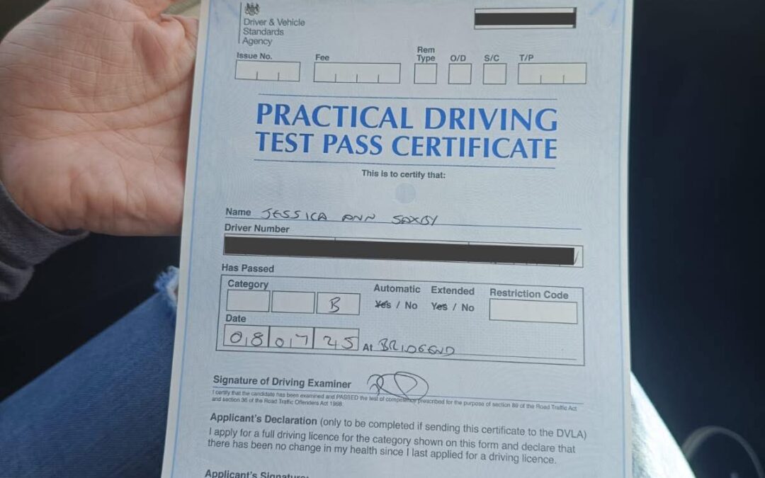 Latest Pass with Let’s Drive Wales – Jessica Saxby