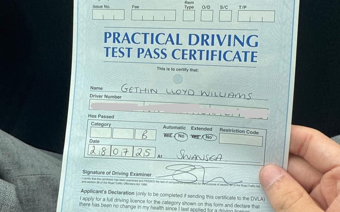 Latest Pass with Let’s Drive Wales – Gethin Williams